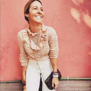 Zara Knit Sweater with Ruffle Trim Pink Sz M